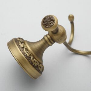 PEONYBATH Antique Bronze Brass Bath Towel Hooks, Wall Mounted Bathroom Hardware Accessories,Pattern Carving Design