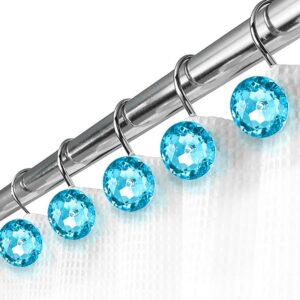 shower curtain hooks,iieasest acrylic crystal rhinestone gem decorative shower curtain hook cute diamond jewel shower hooks for liner curtain camper bathroom kids girls women set of 12 (aqua blue)