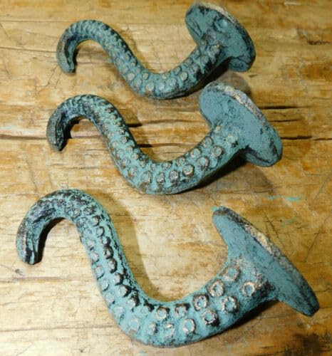 Vintage 2 Cast Iron Octopus Tentacle Wall Hooks Bathroom Towel Hook Nautical Coat Key