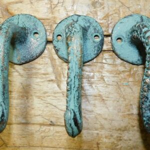 Vintage 2 Cast Iron Octopus Tentacle Wall Hooks Bathroom Towel Hook Nautical Coat Key