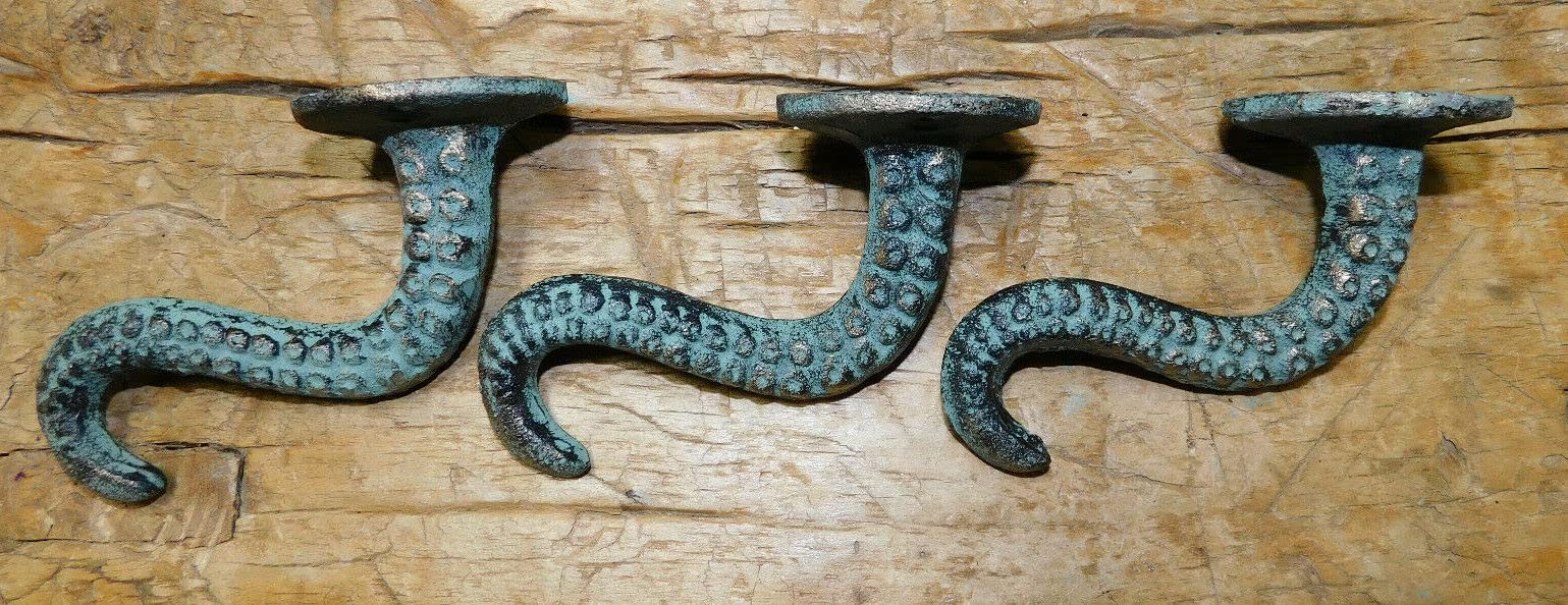 Vintage 2 Cast Iron Octopus Tentacle Wall Hooks Bathroom Towel Hook Nautical Coat Key