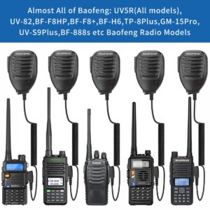 BAOFENG Microphone Accessories for Ham Radio Police Walkie Talkie Speaker Mic for UV-5R BF-F8HP5RM UV-21R K5PLUS GM-15 Pro UV-5G Plus GM-5RH TIDRADIO TD-H3 TD-H8 Quansheng UV-K5 (Black-1Pack+Headset)