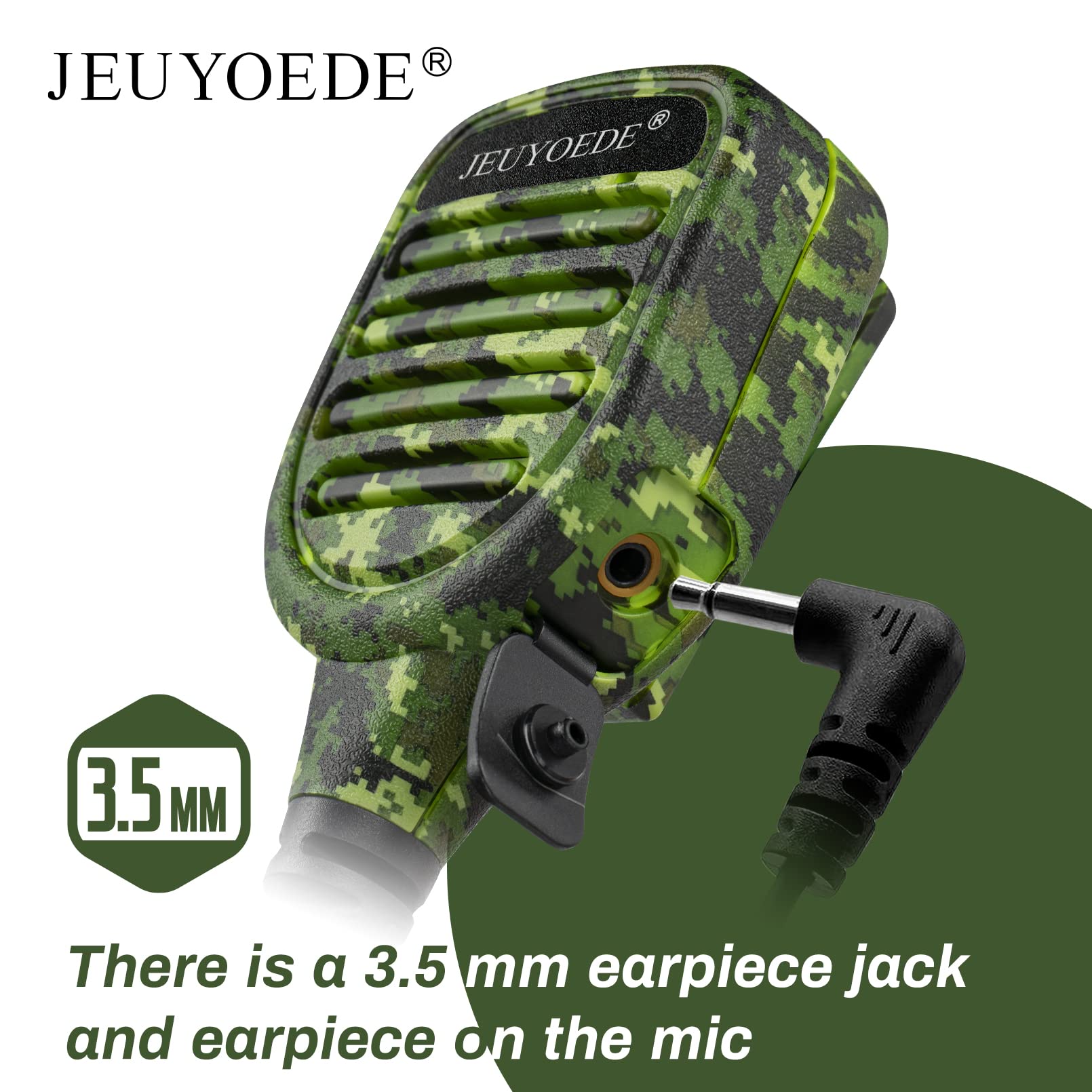 JEUYOEDE Waterproof IP56 Handheld Speaker Microphone with 3.5mm Earpiece Jack Compatible with Kenwood 2 Pin Radios (Green camouflage)