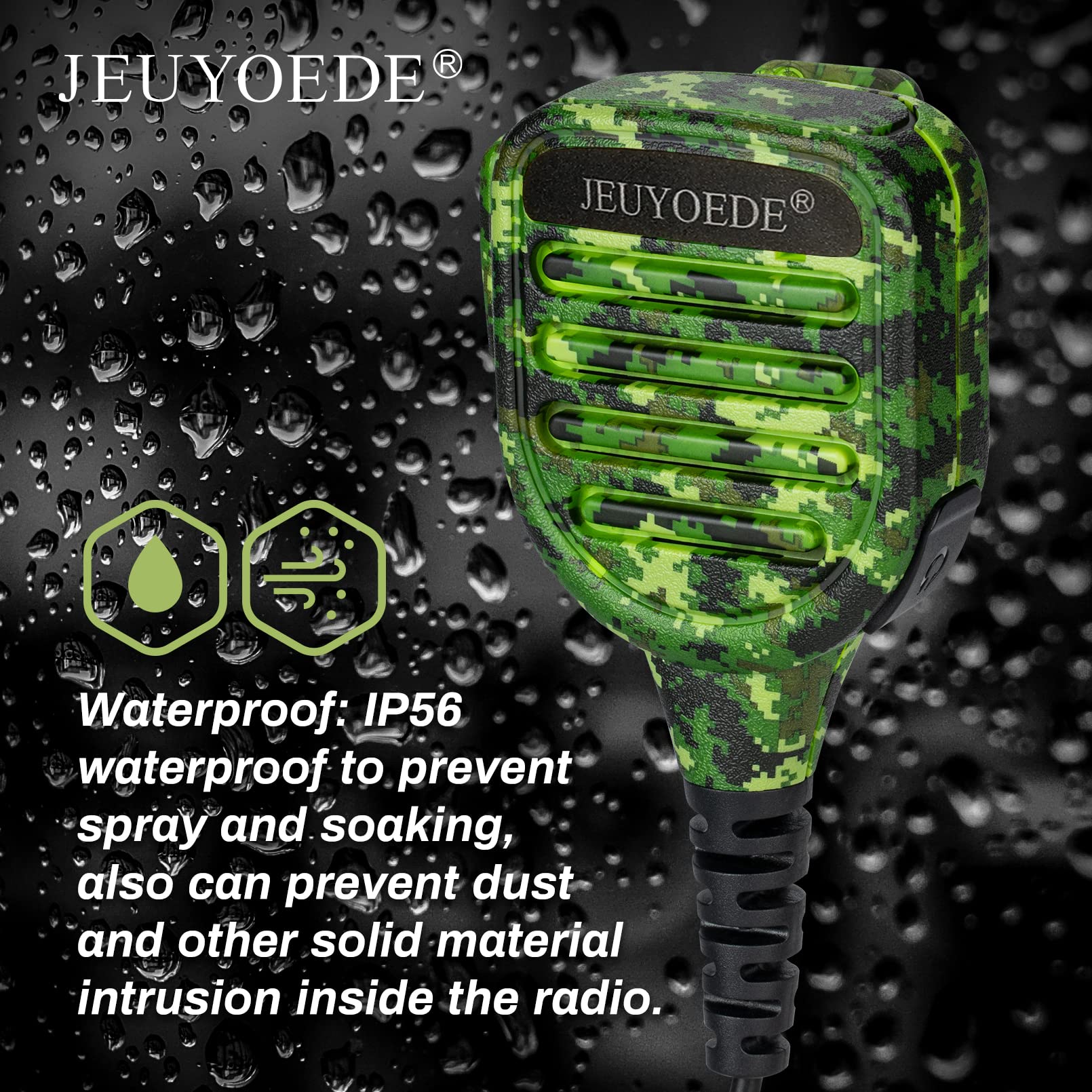 JEUYOEDE Waterproof IP56 Handheld Speaker Microphone with 3.5mm Earpiece Jack Compatible with Kenwood 2 Pin Radios (Green camouflage)