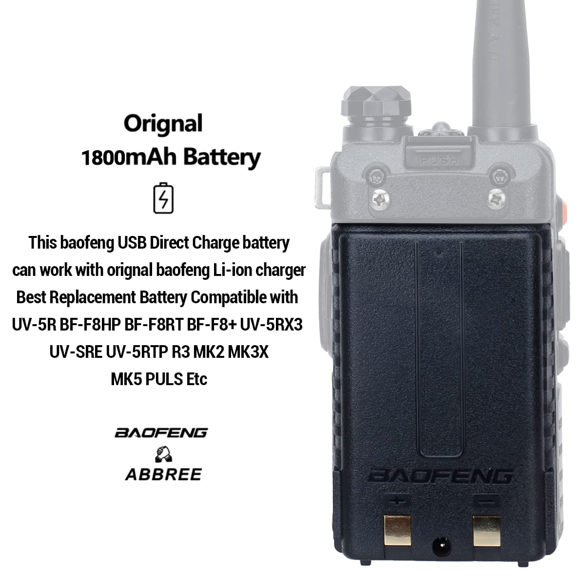 BAOFENG Original UV-5R BL-5 1800mAh Battery Rechargeable Support USB Direct Charge UV-5R,BF-F8HP,UV-5X3,UV-5R Plus,UV-5RE Radios