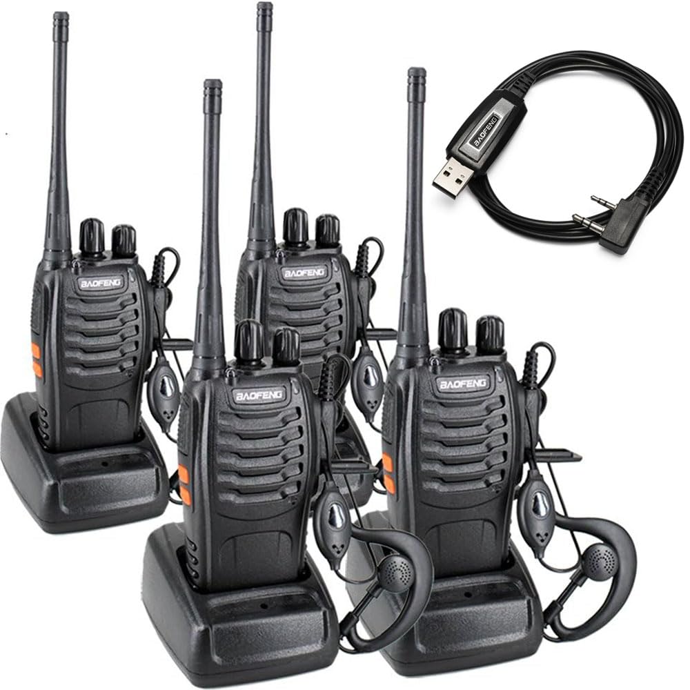 BaoFeng BF-888S Two Way Radio with Built in LED Flashlight (Pack of 4) + USB Programming Cable (1PC)