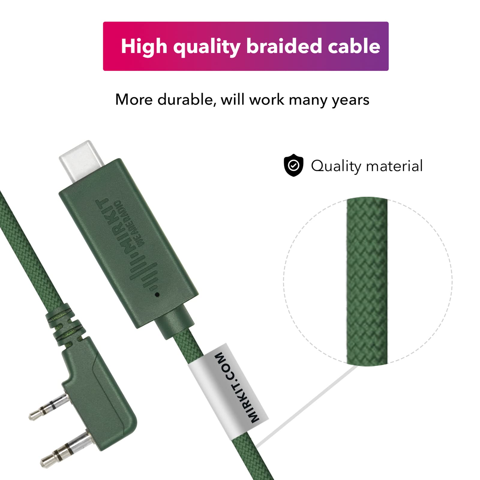 MIRKIT FTDI USB-C Baofeng Programming Cable Green for Flashing Analogue Ham Radio: Baofeng, Wouxun, Kenwood, Archell, Retevis. Compatible with Windows, Mac, Ubuntu OS