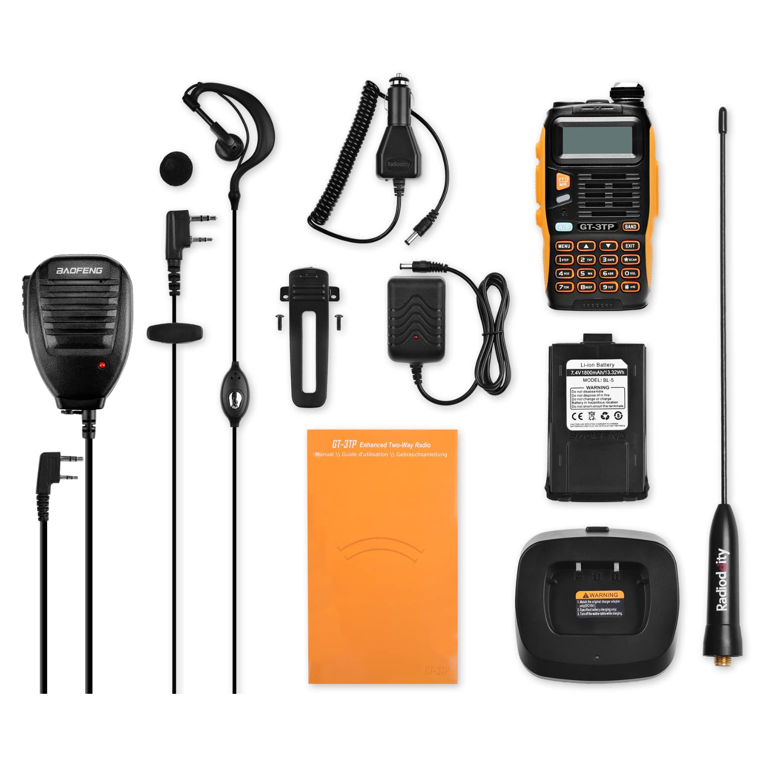 BAOFENG GT-3TP Mark III Handheld Ham Radio, Tri-Power 8/4/1W Two-Way Radio with Speaker Mic Included