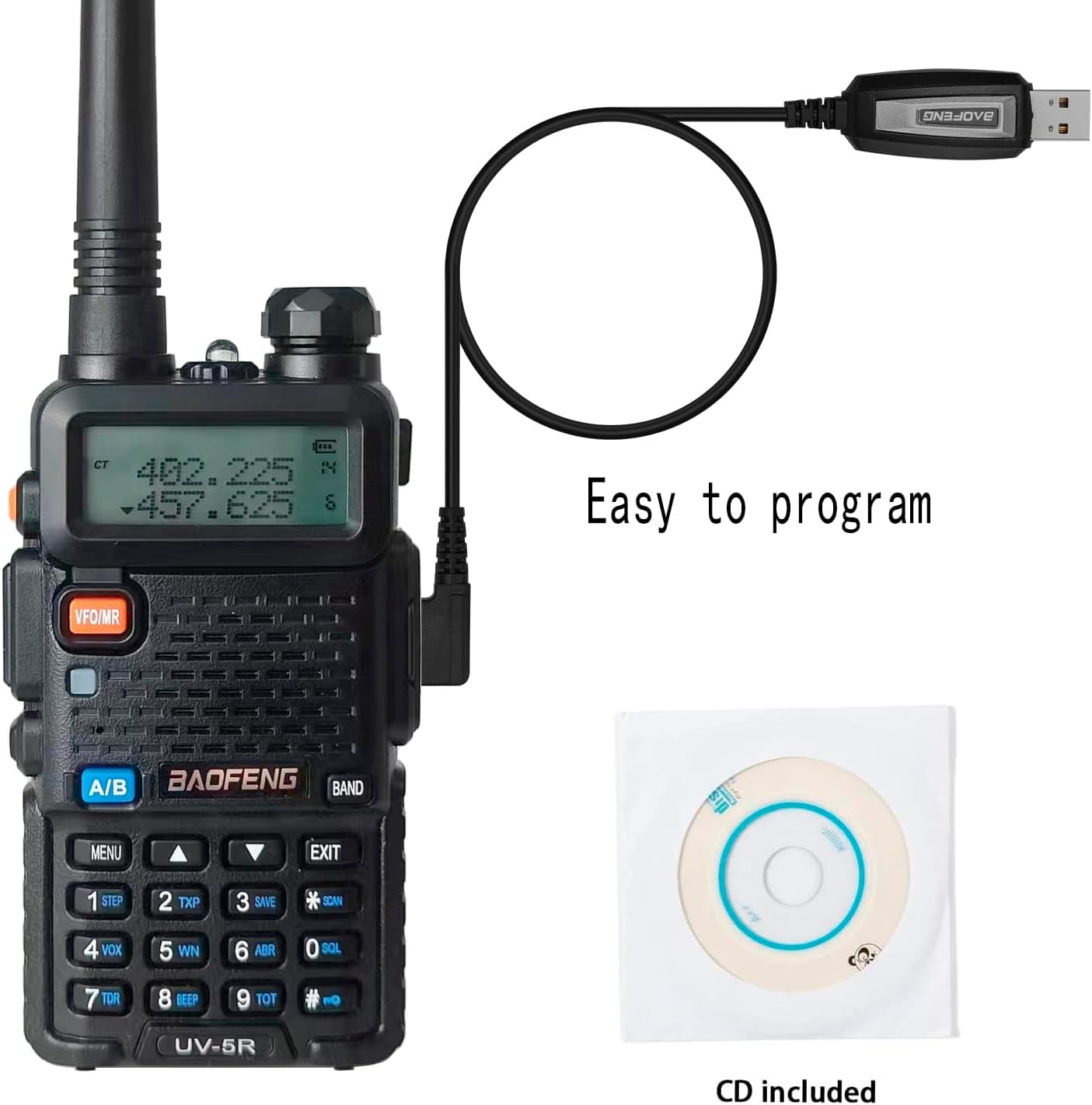 BAOFENG UV-5R Radio, Handheld Ham Radios Long Range, Dual Band Programmable Two Way Radios with Programming Cable, Portable Amateur HT Radio(2 Pack)