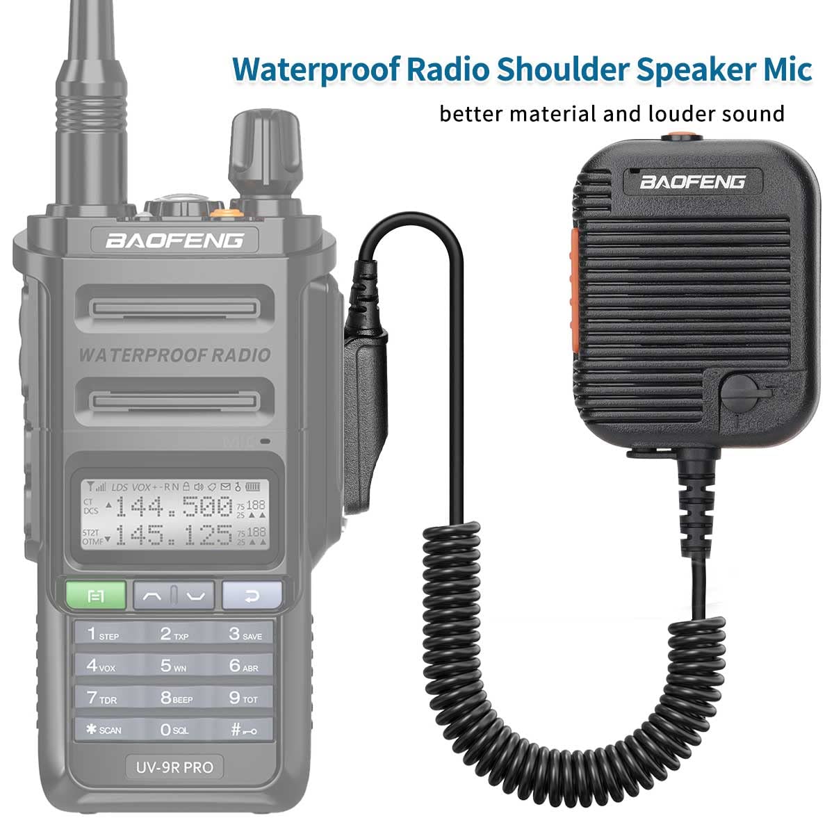 BAOFENG Ham Radio Speaker Mic Tactical Volume Adjustable Dual PTT Mic with 3.5mm Acoustic Tube Earpiece UV-9R Plus UV-9RPRO GMRS-9R UV-9G GT-3WP BF-9700 Waterproof Two Way Radio