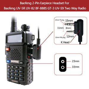 BAOFENG Walkie Talkie Earpiece with Mic 2 Pin K Port Headset UV-5R BF-F8HP 5RM UV-21R UV-5G Plus GM-5RH K5PLUS AR-152 UV-17R BF-888S GM-15PRO UV-S9 Plus Etc (10Pack)