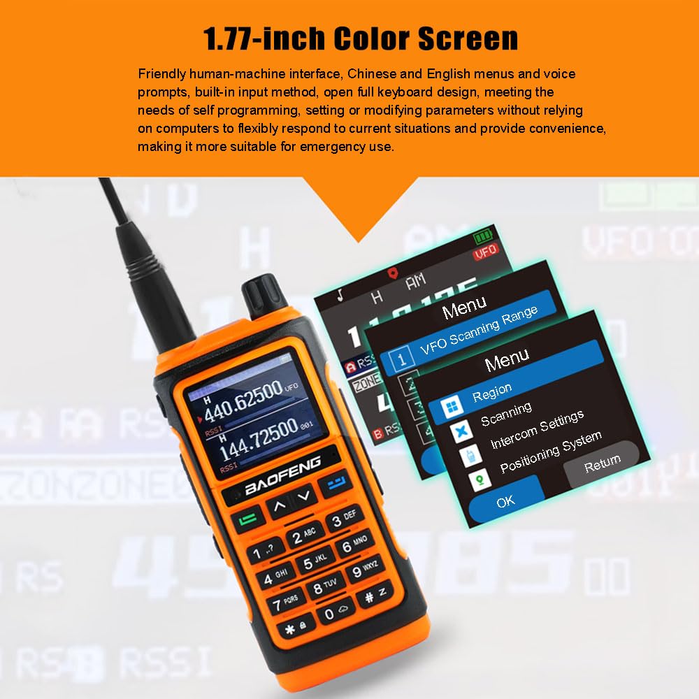 Baofeng Two Way Radio UV-17L Upgrade of UV-17R/UV17R New 5W Tri Band Handheld Radio with Type C Charging Cable and 1.77-inch Screen 999 Channels Walkie Talkies with Earpiece for Adults NO GPS