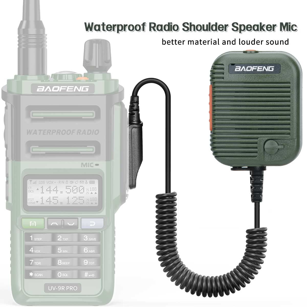 BAOFENG Tactical Speaker Microphone Handheld Remote Dual PTT Volume Adjustable Shoulder Mic UV-9R Plus UV-9RPRO GMRS-9R UV-9G GT-3WP BF-9700 Ham Waterproof Two Way Radio