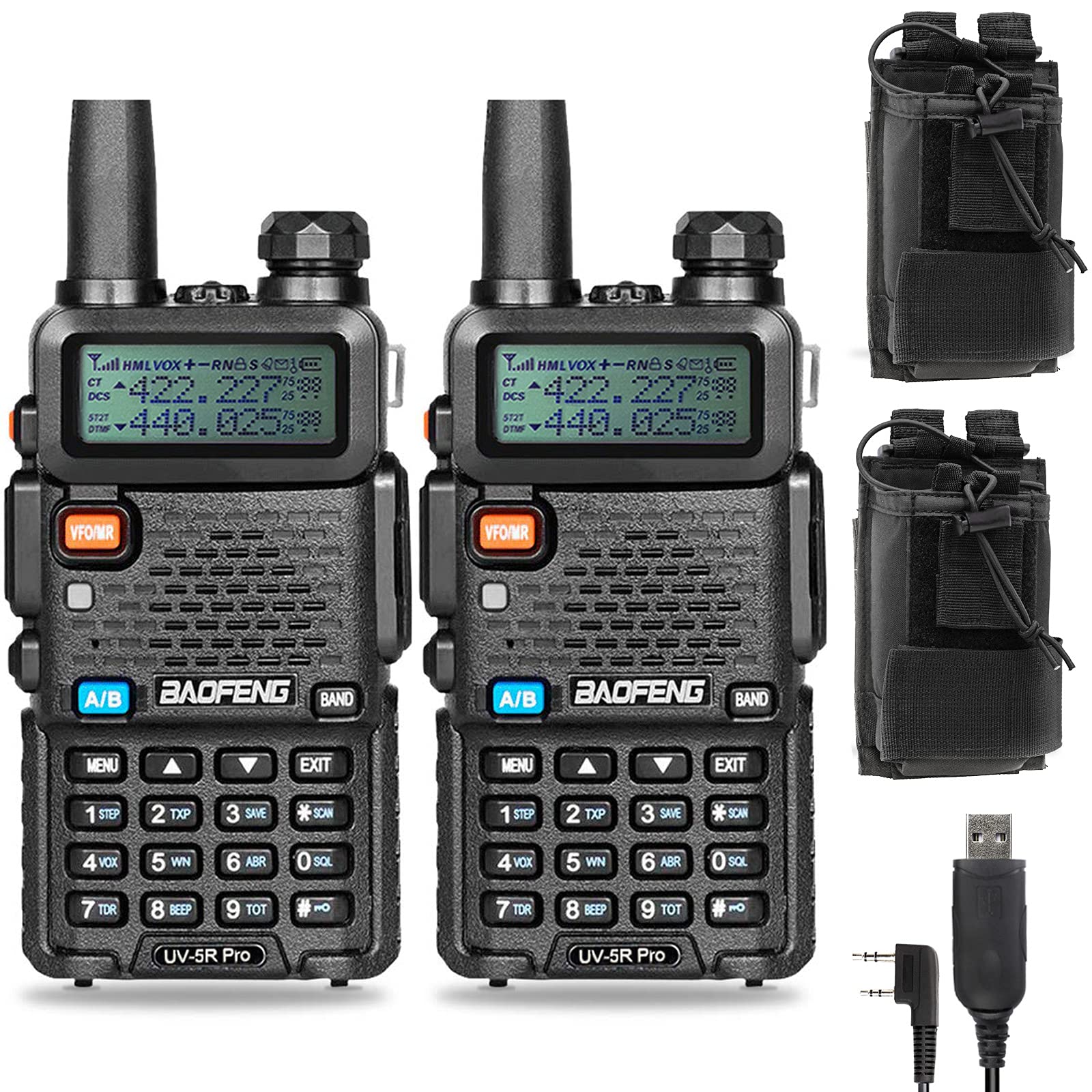 Baofeng UV-5RPro 8W 2Pack Ham Radio Two Way Radio More Radio Case One Programming Cable