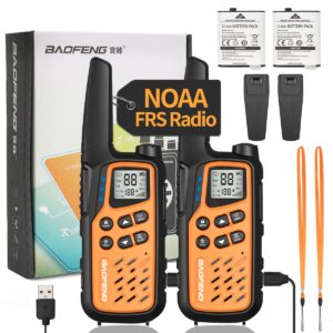 Baofeng Walkie Talkies, Long Range Walkie Talkies for Adults with 22 FRS Channels MP25 Walkie-Talkie with NOAA Weather Alerts and Type-C Charging Cable for Camping Accessories(Orange,Include Battery)