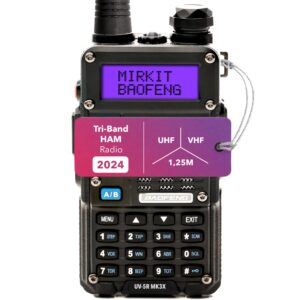 mirkit baofeng radio uv-5r mk3x legal power tri-band radio 2024 vhf/uhf 144-148/222-225/420-450 mhz - walkie talkie with 2100 mah li-ion baofeng battery, neck strap lanyard mirkit ham radio operator