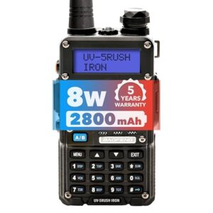 yourush uv-5rush iron advanced baofeng uv-5r 8w tri-power dual band two-way radio vhf uhf with extended bl-5 2800mah battery chirp programmable handheld radio baofeng