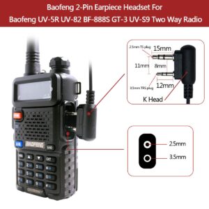 BAOFENG Two Way Radio Earpiece Ham Radio K Port Headset | Walkie Talkie Headphone UV-5R BF-F8HP UV5R 5RM UV-21R UV-5G Plus GM-5RH K5PLUS AR-152 UV-17R BF-888S GM-15PRO UV-S9 Plus Etc (2Pack)