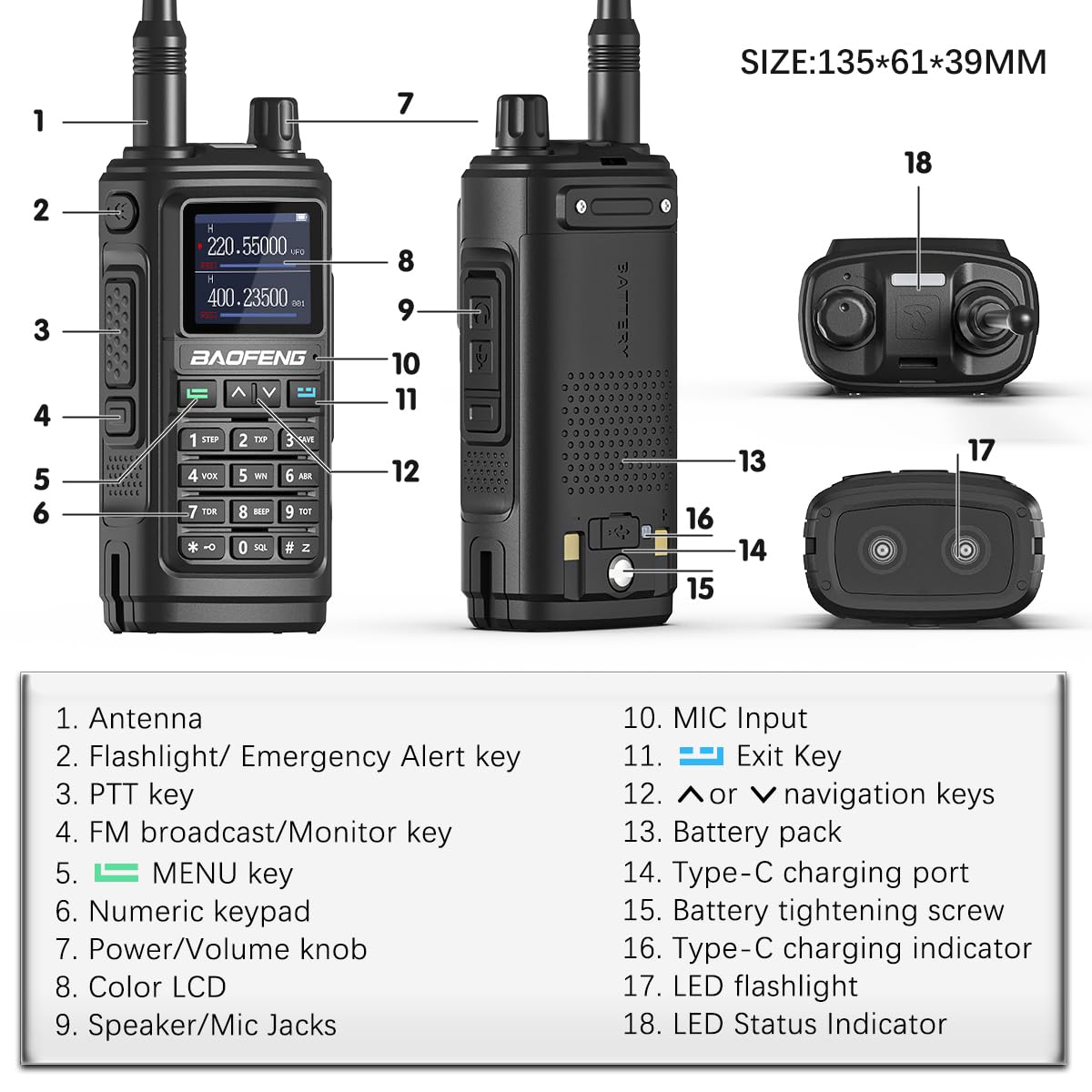 BAOFENG UV-17R Ham Radio Long Range Two Way Radio Upgrade of baofeng UV-5R Dual Band USB Charger 999 Channels Hands Free VOX Walkie Talkies for Adults with 771 Antenna Earpiec Flashlight Battery