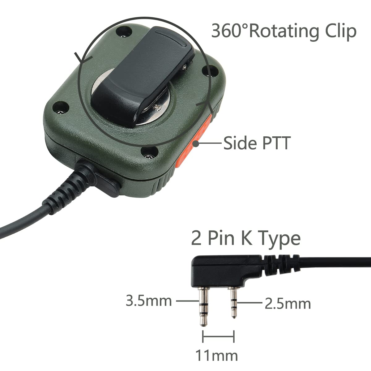 Baofeng Military Grade Volume Adjustable Speaker Mic with 3.5mm Receiver/Listen Only Surveillance Acoustic Tube Earpiece for Baofeng AR-152 UV-5R Motorola TYT Radio Accessories