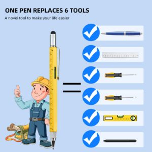 Multitool Pen Cool Gadgets Tools, Gifts for Men Dad Him Birthday Father's Day, Tactical Pen with Stylus, Level, Rulers, Screwdrivers, Boyfriend Husband Carpenter Gift Accessories(Yellow)