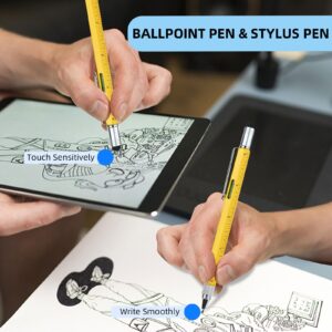 Multitool Pen Cool Gadgets Tools, Gifts for Men Dad Him Birthday Father's Day, Tactical Pen with Stylus, Level, Rulers, Screwdrivers, Boyfriend Husband Carpenter Gift Accessories(Yellow)