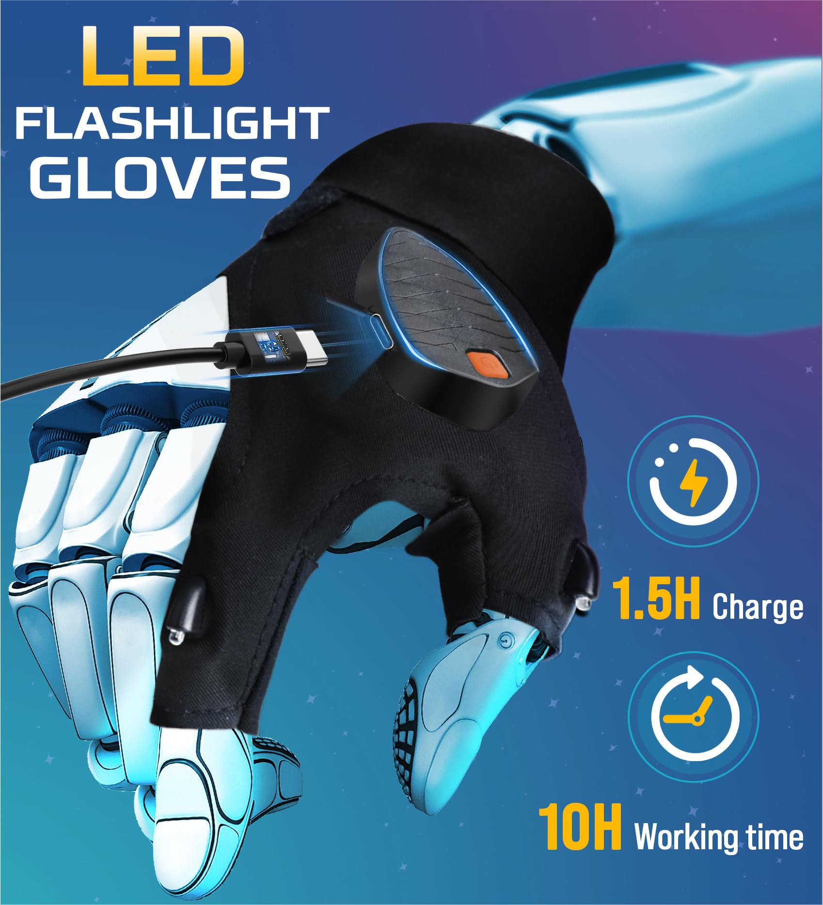 Visailiy LED Flashlight Gloves, Cool Gadgets Unique Birthday Gifts for Dad Boyfriend Husband Him, Light Gloves Tool for Camping Fishing Car Repairing Hiking