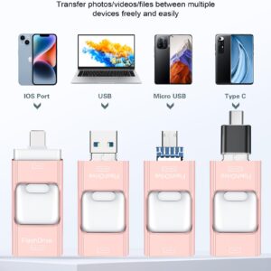 Flash Drive for iPhone 256GB, Photo Stick Thumb Drive USB Stick High Speed Transfer USB Drives External Storage Memory Expansion for iPhone/iPad/PC/Laptop (Pink)