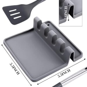 Silicone Spoon Rest with Drip Pad for Stove Top(2PCS), Large Utensil Rest for Multiple Utensils, Heat-Resistant & Dishwasher Safe Kitchen Utensil Holder for Spatula, Ladle, Kitchen Gadgets (Grey)