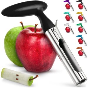 zulay kitchen premium apple corer tool - ultra sharp, stainless steel, serrated blades for easy coring - easy to use & clean, durable apple corer remover for baking apples & more - black