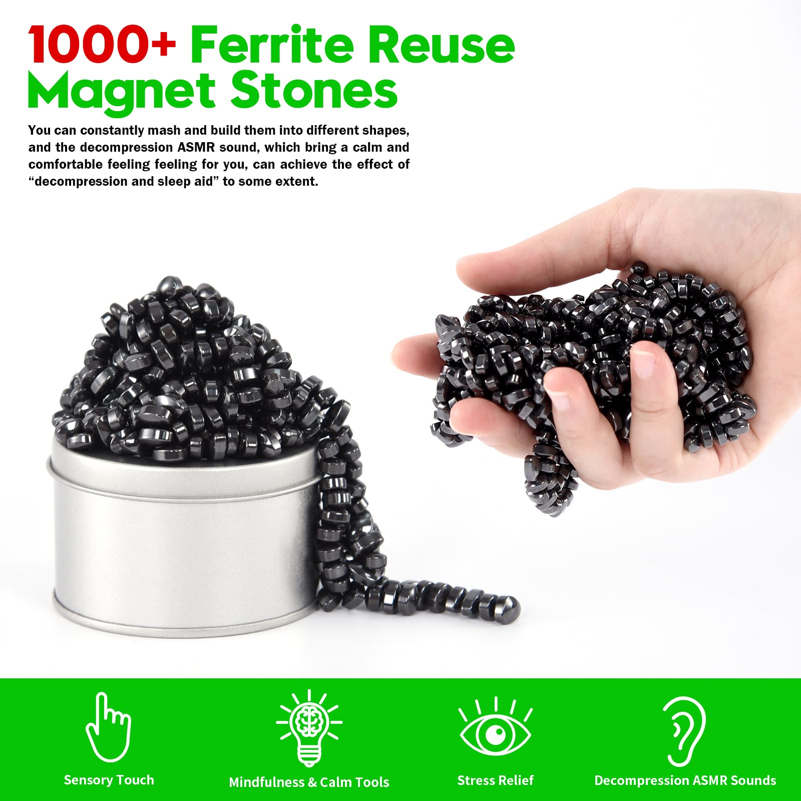 Magnetic Balls, Adult Fidget Toys, Crags Ferrite Putty Stones, Magnetic Fidget Toy, Mini Magnetic Balls, Magnetic Beads Cool Desk Gadgets, Metal Putty Fidget Magnets Gift for Adults (Black, 1000 PCS)