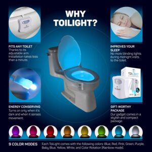 The Original Toilet Night Light Tech Gadget. Fun Bathroom Motion Sensor LED Lighting. Weird Novelty Funny Birthday Gag Stocking Stuffer Gifts Ideas for Him Her Guy Men Boy Toddler Mom Papa Brother