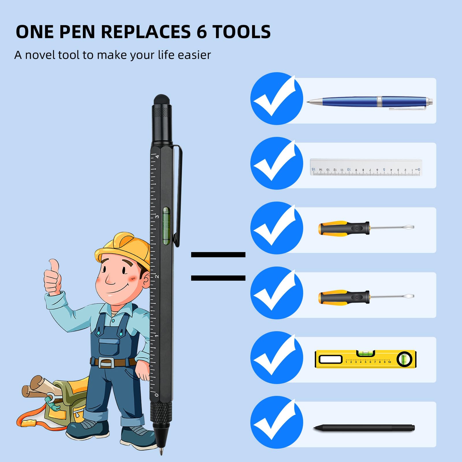 Multitool Pen Cool Gadgets Tools, Gifts for Men Dad Him Birthday Father's Day, Tactical Pen with Stylus, Level, Rulers, Screwdrivers, Boyfriend Husband Carpenter Gift Accessories(Black)