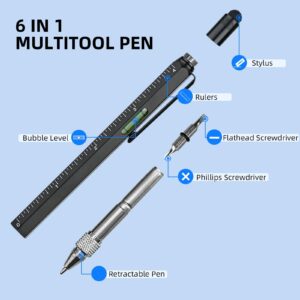 Multitool Pen Cool Gadgets Tools, Gifts for Men Dad Him Birthday Father's Day, Tactical Pen with Stylus, Level, Rulers, Screwdrivers, Boyfriend Husband Carpenter Gift Accessories(Black)