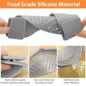 YEVIOR Clip on Strainer for Pots Pan Pasta Strainer, Silicone Food Strainer Hands-Free Pan Strainer, Clip-on Kitchen Food Strainer for Spaghetti, Pasta, Ground Beef Fits All Bowls and Pots (Grey)