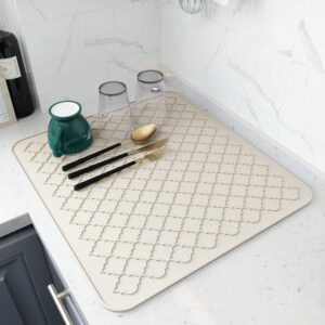 amoami-dish drying mats for kitchen counter-silicone dish drying mat-kitchen dish drying pad heat resistant mat-kitchen gadgets kitchen accessories kitchen small appliances (16" x 18, beige)