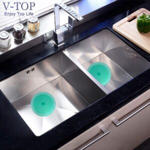 V-TOP Tub Stopper 2 Pack, 6 inches Large Silicone Drain Plug Hair Stopper Flat Suction Cover for Kitchen Bathroom Gadgets and Accessories (Green Transparent)