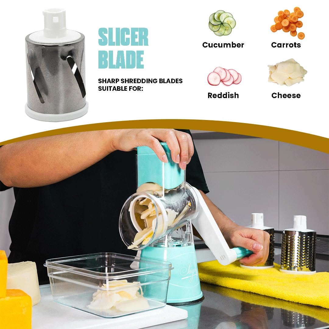 Sagno Cheese Grater | Rotary Cheese Grater with Handle and Cheese Shredder Rotary | Spinning Vegetable Chopper and Slicer Rotary Grater for Kitchen | Cheese Shredder with Handle | Kitchen Gadgets