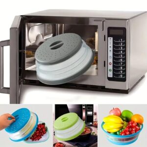 Microwave Splatter Cover Vented for Food, Splatter Guard & Colander Kitchen Gadget for Fruit Vegetables Microwave Plate Cover with Hook Hole,Dishwasher-Safe,BPA-Free Silicone & Plastic (1 Pack)