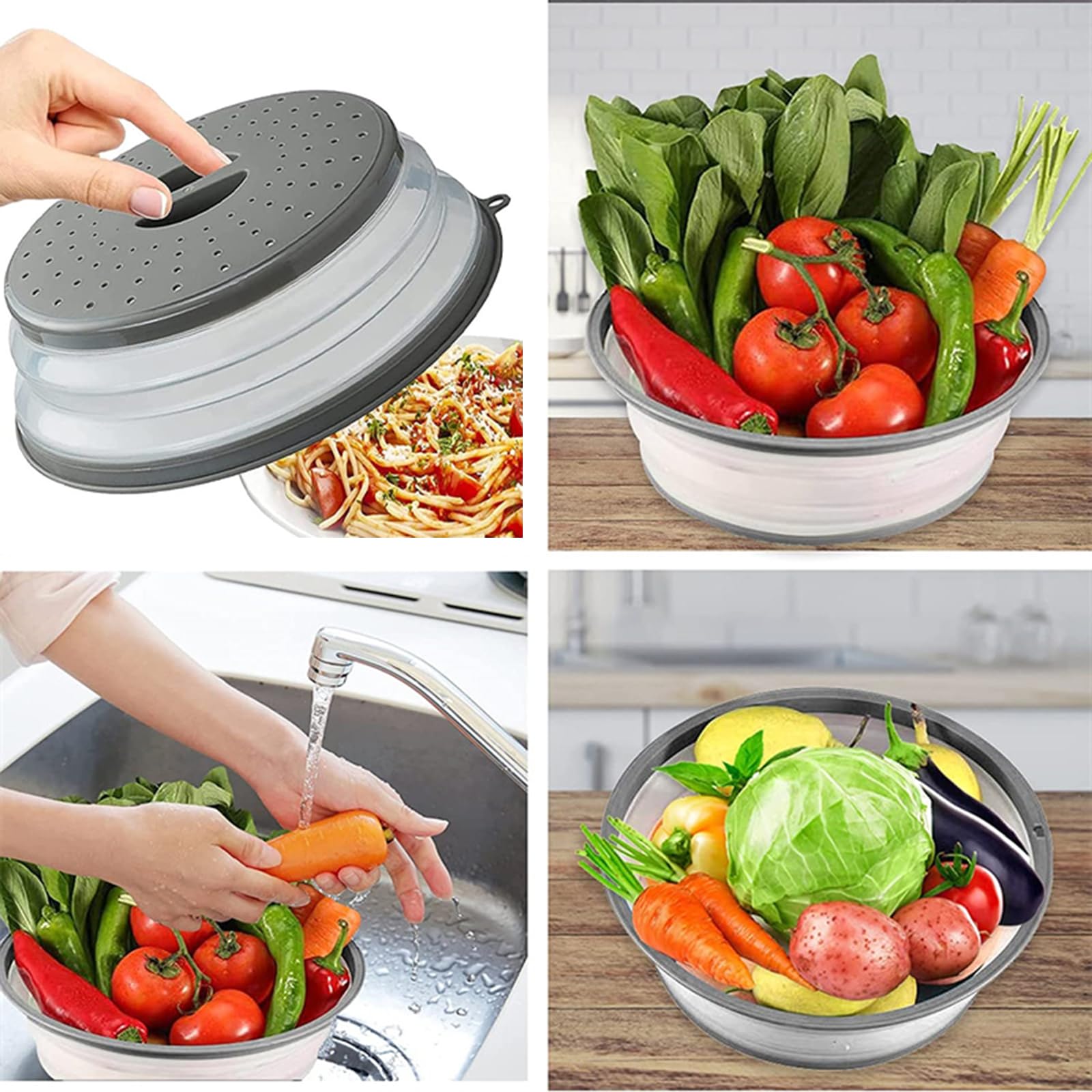 Microwave Splatter Cover Vented for Food, Splatter Guard & Colander Kitchen Gadget for Fruit Vegetables Microwave Plate Cover with Hook Hole,Dishwasher-Safe,BPA-Free Silicone & Plastic (1 Pack)