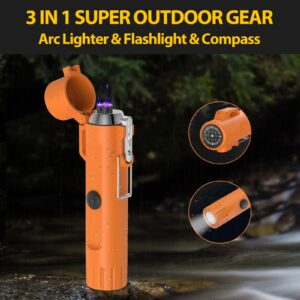 Electric Waterproof Lighters Gifts for Men: LED Flashlight Lighter Christmas Stocking Stuffers for Adults Him Dad Husband Boy Birthday - 3-in-1 USB Dual Arc Outdoor BBQ Camping Hunting Survival Gadget