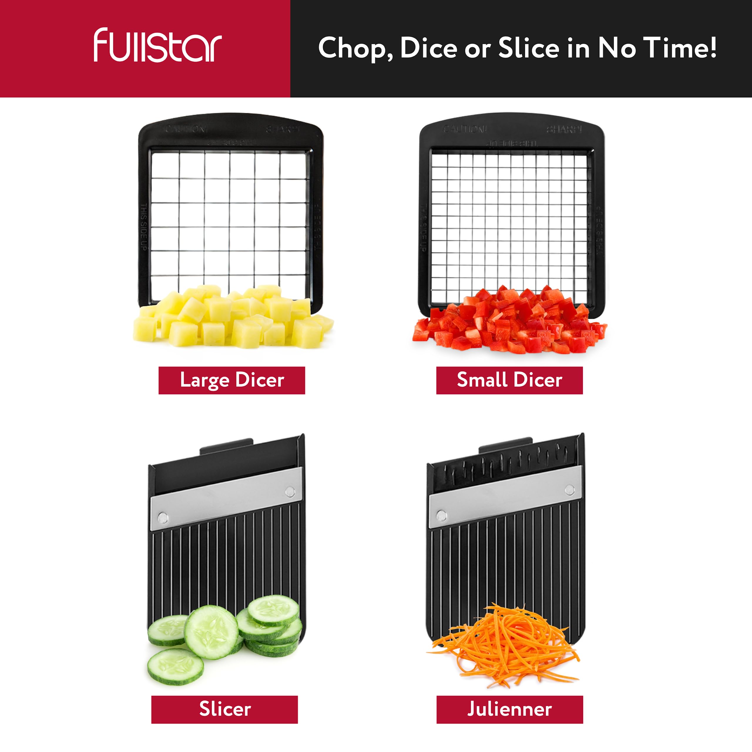 Fullstar All-in-1 Vegetable Chopper, Mandoline Slicer & Cheese Grater - French Fry Cutter & Veggie Dicer - Includes Bonus Handheld Spiralizer - Cook's Tool & Gadget Sets (4 in 1, Black/White)