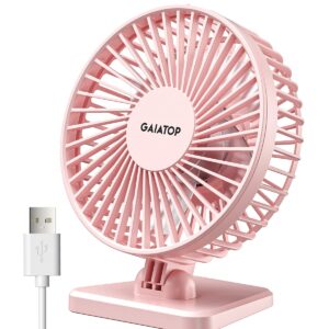 Gaiatop USB Desk Fan, Small But Powerful, Portable Quiet 3 Speeds Wind Desktop Personal Fan, Adjustment Mini Fan Table Fan for Better Cooling, Home Office Car Indoor Outdoor(Pink)