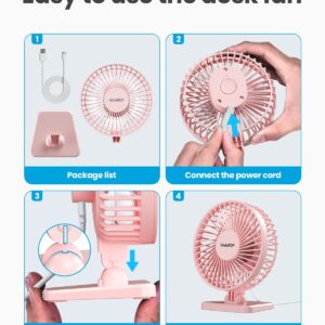 Gaiatop USB Desk Fan, Small But Powerful, Portable Quiet 3 Speeds Wind Desktop Personal Fan, Adjustment Mini Fan Table Fan for Better Cooling, Home Office Car Indoor Outdoor(Pink)