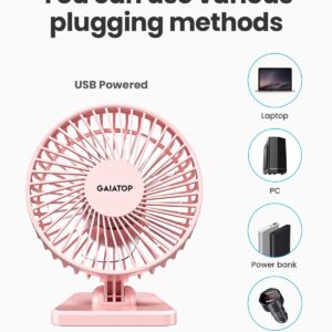 Gaiatop USB Desk Fan, Small But Powerful, Portable Quiet 3 Speeds Wind Desktop Personal Fan, Adjustment Mini Fan Table Fan for Better Cooling, Home Office Car Indoor Outdoor(Pink)