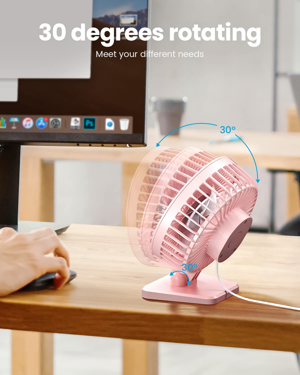 Gaiatop USB Desk Fan, Small But Powerful, Portable Quiet 3 Speeds Wind Desktop Personal Fan, Adjustment Mini Fan Table Fan for Better Cooling, Home Office Car Indoor Outdoor(Pink)