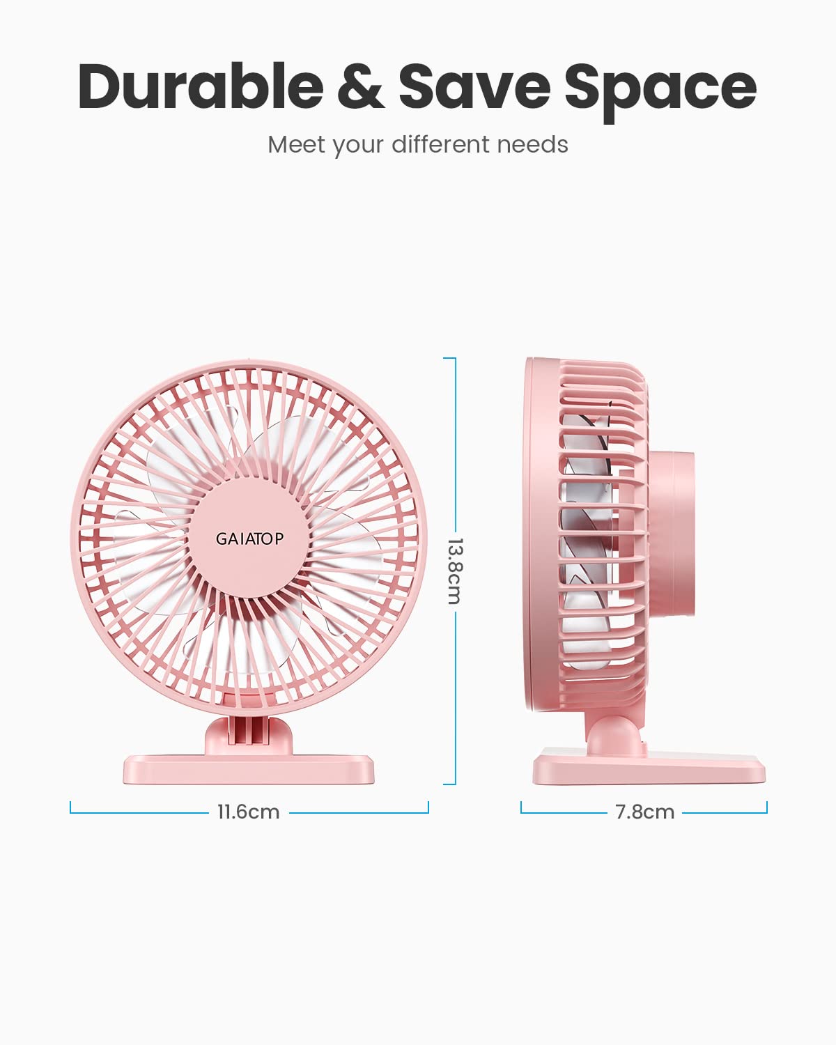 Gaiatop USB Desk Fan, Small But Powerful, Portable Quiet 3 Speeds Wind Desktop Personal Fan, Adjustment Mini Fan Table Fan for Better Cooling, Home Office Car Indoor Outdoor(Pink)