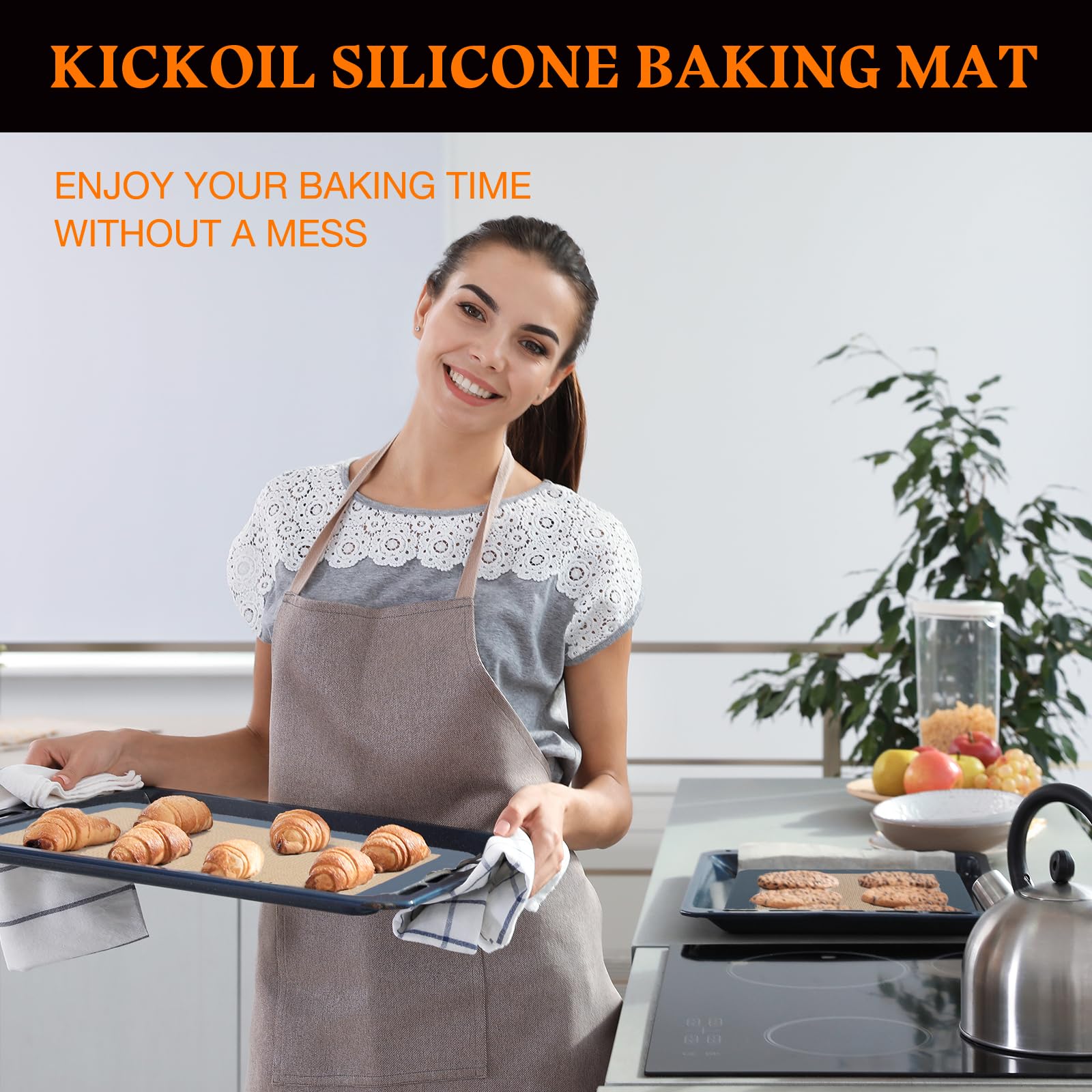 Silicone Baking Mat 2 Pack Non Stick Baking Sheet Cooking Baking Essentials Gadgets,Kitchen Accessories Pan Liner Like Reusable Parchment Paper Oven Half Sheet Silicone Induction Cooktop Protector