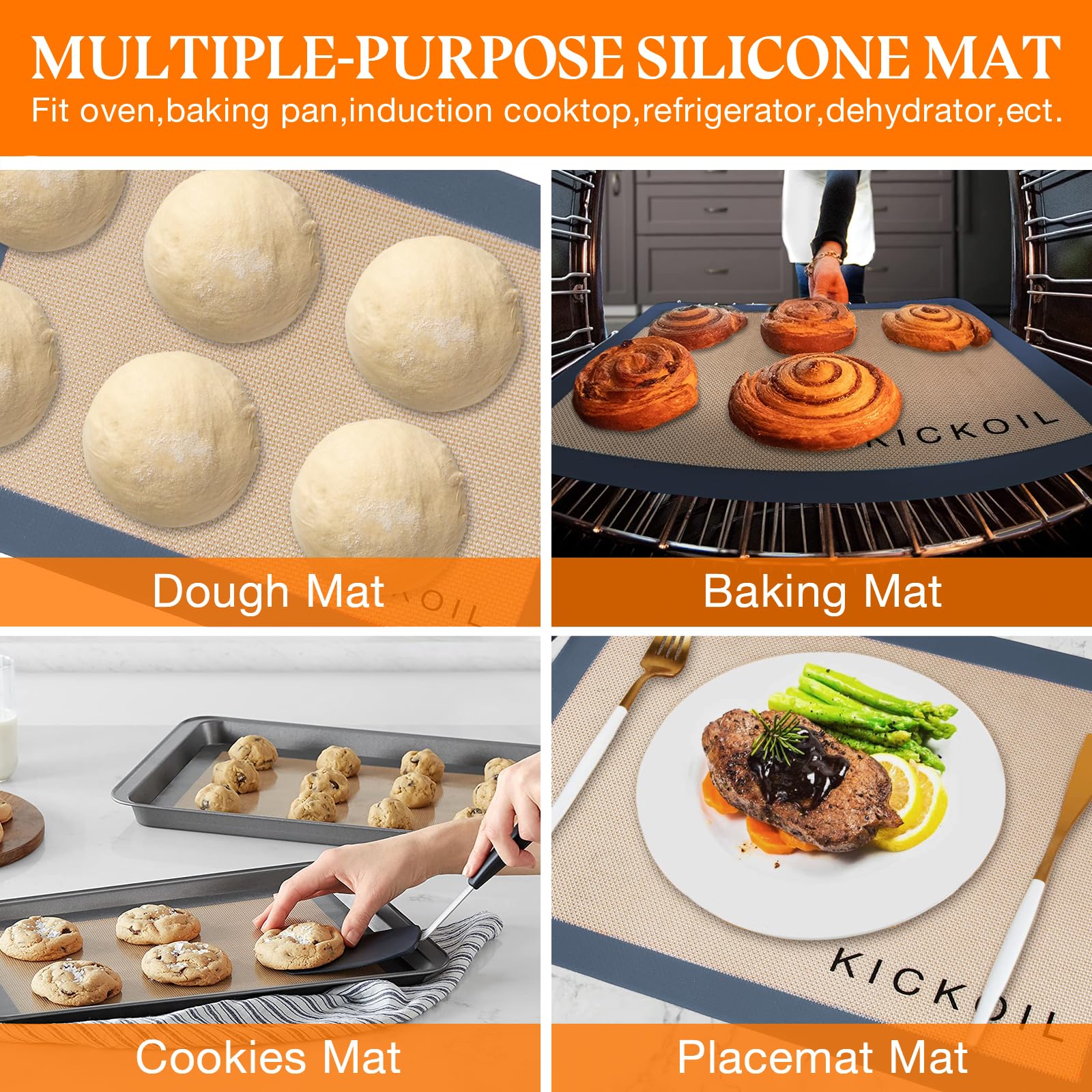 Silicone Baking Mat 2 Pack Non Stick Baking Sheet Cooking Baking Essentials Gadgets,Kitchen Accessories Pan Liner Like Reusable Parchment Paper Oven Half Sheet Silicone Induction Cooktop Protector