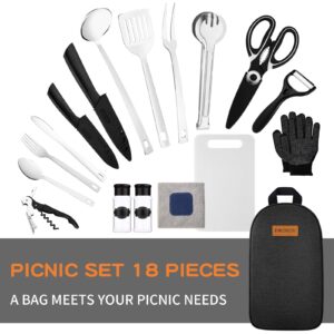 Camping Cooking Utensils Set- Camping Essentials Cookware Camp Accessories Gear Must Haves Camper Tent Camp Kitchen Rv Gadgets Outdoor Stove Portable Picnic Gifts for Women BBQ Stuff (Black)